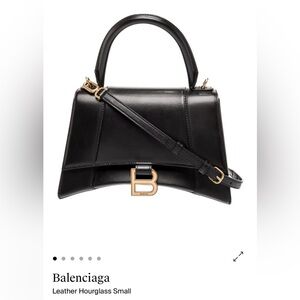 Balenciaga Black Leather Hourglass Top-Handle Satchel with Gold B Hardware